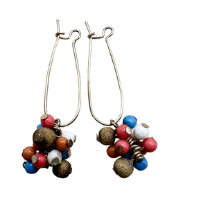 Multicolor bead cluster dangle drop earrings on gold tone hook